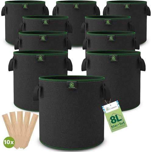 TTL Garden Lot de 10 sacs de plantation en tissu non tissé 8 l - Sacs de plantation en feutre 300 g/m² et tissu non tissé - Pour balcon, terrasse, serre et jardin