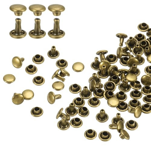 QUARKZMAN 100 Ensembles de Rivets en Cuir à Double Tête, 6X6mm Rivets Ronds Tubulaires Métal pour Fabrication de Cuir Ceinture en Tissu, Rivet à Frapper Réparation Décoration de Sacs, Bronze