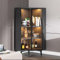 Eckvitrine aus Glas mit LED-Lichtern, moderner Curio-Schrank für Wohnzimmer, Esszimmer, Glastüren, Vitrine, Weinsammlung, 125 cm Höhe, Dunkelgrau und Schwarz