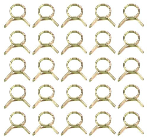 sourcing map 25Pcs Double Wire Spring Hose Clamps, 8mm Inner Dia Fit 8-9mm OD Hose Fuel Line Silicone Tube Clips, Color Zinc