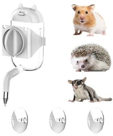 Marchul Hamster Water Bottle with Suction Cup & Clip, Upgraded No Drip No Leakproof for Syrian Dwarf Hamsters Gerbils, Flip-Top Cover Design Small Animals Water Bottle, Refill Water Easily (100ml)