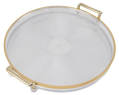 Greensen Gold and Transparent Round Serving Tray with Golden Handle, Decorative Plastic Tray for Living Room, Bathroom, Kitchen, Party, Coffee Table, Display