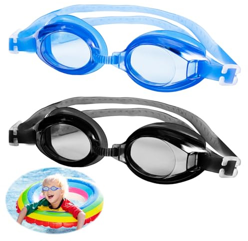Leikedun 2PCS Lunettes de Natation Enfants,Lunettes de Natation Enfants avec Lentille Anti-Buée et Silicone Souple,Lunette Piscine Réglable pour Garçons et Filles