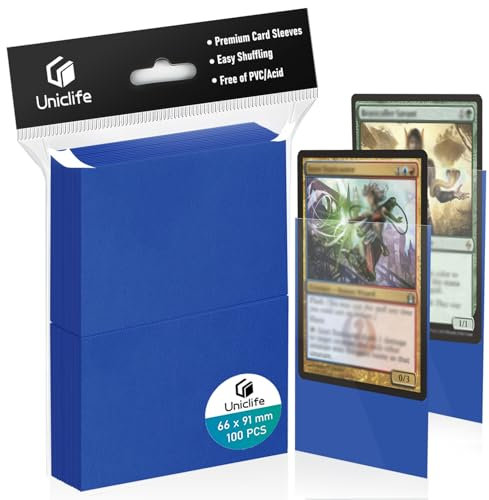 Uniclife 100 Counts Dark Blue MTG Card Sleeves Matte Blue Trading Card Sleeves Baseball Card Sleeves Standard Sized Deck Card Protectors for Sports Cards Football Cards Game Cards, 66 x 91 mm