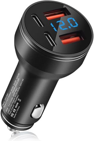126W All-Metal USB-C Car Charger, 4-Port Smart Fast Charger Adapter with Dual PD 45W & Dual QC3.0 18W USB A, Car Charger for Multiple Devices for iPhone, Samsung, Laptop, Black