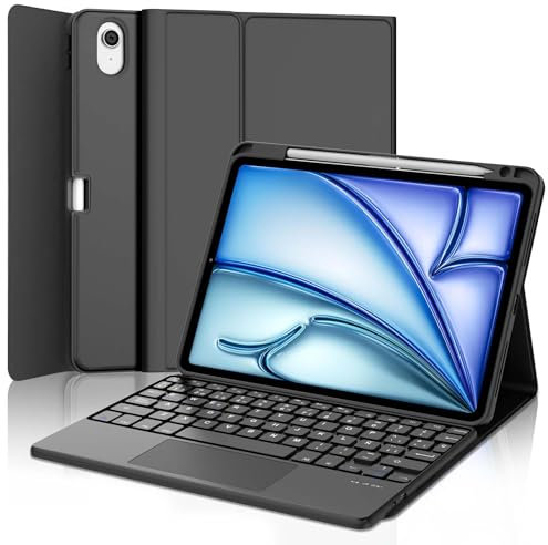 FOGARI Teclado para iPad Air 11 Pulgadas M2/M3 con Touchpad, Funda con Español Ñ Teclado para iPad Air 11 M2/M3 2024/2025 Bluetooth Teclado con Trackpad, Negro