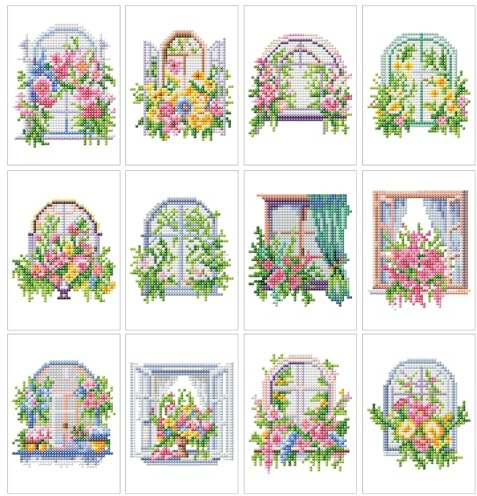 Qihensail 12 Stück Blume Mini Diamond Painting Bilder,Small Diamant Painting Erwachsene,Diamants Painting Erwachsene Für Home Wand Decor,Frauen Geschenk. (Blume-3)