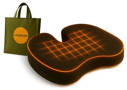 Memory Foam Seat Cushion with Carrying Bag & Cooling Gel for Office Chair, Wheelchair, Travel, Car Seat, Gaming Desk for Coccyx & Tailbone & Back Pain Relief, Sciatia Support