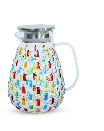 Brocca in vetro cristallo colorato dipinta a mano con coperchio in acciaio inossidabile – design web colorato, brocca per acqua, caraffa, brocca per tè freddo, brocca per acqua calda/fredda, succo e