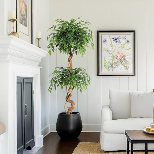 Zvezvia Plantes Artificielles Interieur, 150cm Ficus Arbre Vert Artificielle Fausse avec Pot Blanc Plante Interieur Idéal Maison Décoration pour Chambre Cuisine Salon Bureau Balcon