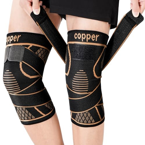 ZAHRVIA Rodillera de Compresión con Cobre Pack 2, Rodilleras Menisco y Ligamento de Soporte para Artrosis, Dolor, Rodillera Compresion para Deportes, Gimnasio, Running (Medium)
