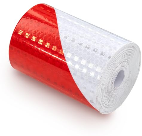 WEXFFU Nastro Catarifrangente Adesivo, Nastro Riflettente Rosso E Bianco | 10cm X 10m Impermeabile Nastro Adesivo, Nastro Riflettente Autoadesivo Ad Alta Visibilità Per Esterni Per Veicoli