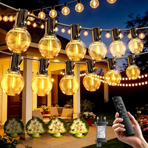 20M Lichterkette LED Glühbirnen Außen mit Fernbedienung, mit 25+2 LED G40 Glühbirnen, 3 Beleuchtungsmodi/Timer/Wetterfest/Dimmbar, Lichterkette für Gärten Party Hochzeit Hof Balkon Deko(Warmweiß)