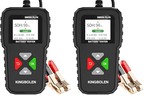 Autobatterietester 6V 12V 24V,KINGBOLEN BM550 PLUS 100-2000 CCA Auto Spannungsprüfer,2Ah-220Ah Autobatterie Prüfgerät,BatterieTester KFZ für Auto ATV SUV LKW Boot Motorrad. (Packung mit 2)