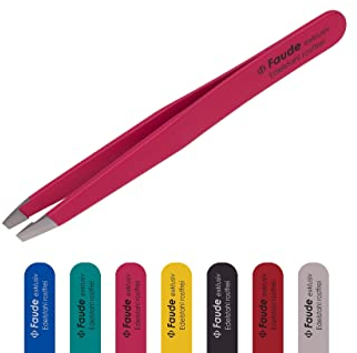 Faude Profi Pinzette zum Augenbrauen zupfen auch für feine Härchen und eingewachsene Haare, schräg, komplett Edelstahl oder mit Silk Touch Beschichtung(farbig) (FUXIA)