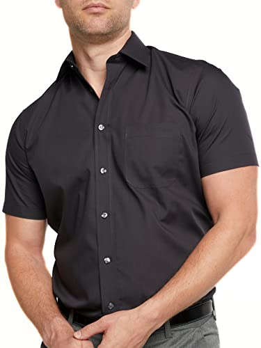 Double TWO Men's Short Sleeve Shirt White Button Down Formal Business Casual Shirt
