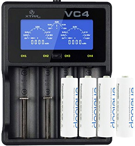 AccuCell Neu Panasonic Eneloop, Ready-to-Use Batterie Ni-MH Mignon AA, 4 Pack et Chargeur Rapide à Affichage LCD pour Batterie Li-ION et NiMH