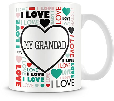 I Love My Grandad Mug (Personalised Mug - Add Photo) Customised Love-Heart Mosaic Design Gift