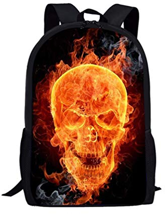 Showudesigns Totenkopf-Rucksack, Kinderrucksack, Jungen, Kinder, Bücherpack, Totenkopf-Feuerdruck, Schultasche mit Wasserflaschenhalter, Tagesrucksack, Skull Fire, Einheitsgröße, Klassisch