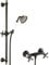 PaulGurkes schwarze Duscharmatur Retro Aufputz Zweigriffmischer Nostalgie Set Vintage Kreuzgriff Duschstange Handbrause Brausehalterung Landhausstil Messing schwarz Brauseschlauch 150cm 1,5m Oldschool