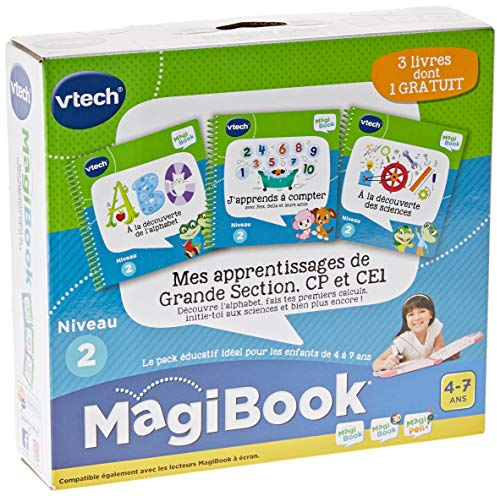 VTech - MagiBook, Pack 3 Livres Éducatifs Niveau 2 Mes Apprentissages de Grande Section, CP et CE1, Pages Illustrées et Interactives, Cadeau Garçon et Fille de 4 Ans à 7 Ans - Contenu en Français