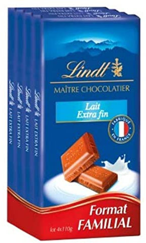 Lindt Chocolat au lait extra fin - Les 4 tablettes de 110g