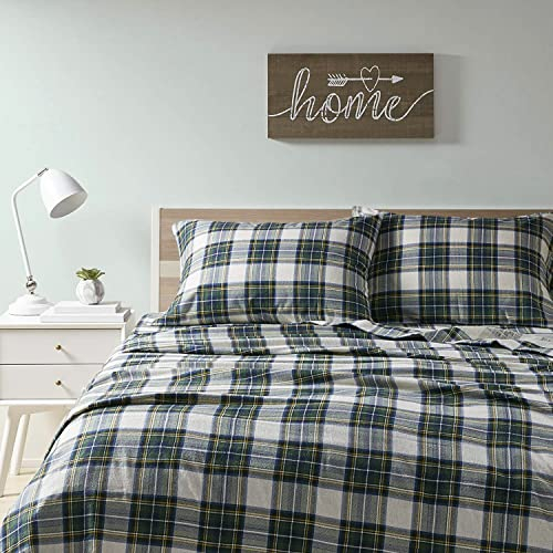 Comfort Spaces Lenzuola in flanella di cotone traspirante con tasca profonda e federa per cuscino, per letto king size, motivo scozzese scozzese, 4 pezzi