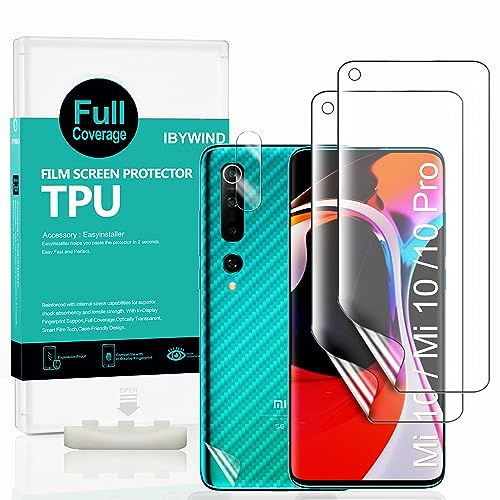 Ibywind [2 Pezzi Pellicola Protettiva in TPU per Xiaomi Mi 10/Mi 10 Pro,con Protezione Obiettivo Fotocamera,Pellicola Protettiva Retro,Compatibile con il lettore di impronte digitali