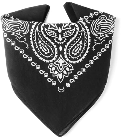 Karl Loven Bandana Schwarz 100% Baumwolle Premium-Qualität für Damen Herren Halstuch Kopftuch original Paisley Muster Headwear Haar Schal Ansatz Handgelenk Kopf Biker