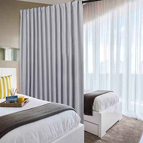 DWCN Privacy Room Divider Blackout Curtain - Patio Sliding Door Curtains, Extra Wide Thermal Curtains with Back Tab & Rod Pocket for Living Room and Bedroom Partition, 100 x 96 Inches, Silver Grey