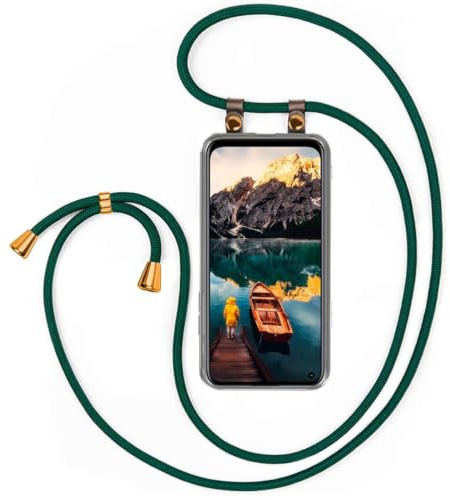 moex Handykette für Huawei P40 Lite Hülle mit Band abnehmbar, Handyhülle mit Kette zum Umhängen, Handyband 155 cm lang Stoff Kordel Umhängehülle, Handy Umhängeband, Grün