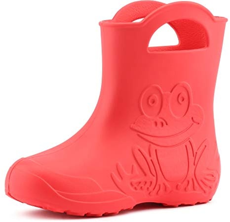 Ladeheid Stivali Bambino e Bambina in Gomma Comodi Stivali Pioggia Bambino con Motivo a Rana LA-CA-01 (Corallo, 32/33 EU)