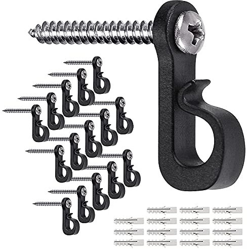 SELEWARE Q Hanger Hooks for Outdoor String Lights, Christmas Light Hooks with Screw, Indoor Outdoor Light Hook Clips for Hanging String Lights Fairy Lights Patio Light, 15Pcs