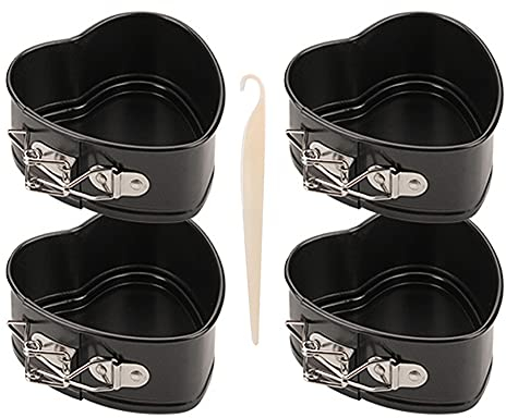 CANDeal Ensemble de Moule à gâteau antiadhésif et antiadhésif 4 pièces (4 Pouces/11cm) Ensemble Moule à gâteau/Fond Amovible Moule à gâteau avec Silicone Grattoir