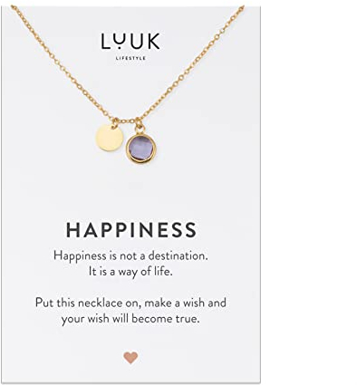 LUUK LIFESTYLE Collana in acciaio inossidabile con ciondolo cristallo di vetro in viola, idea regalo per donne, portafortuna, oro