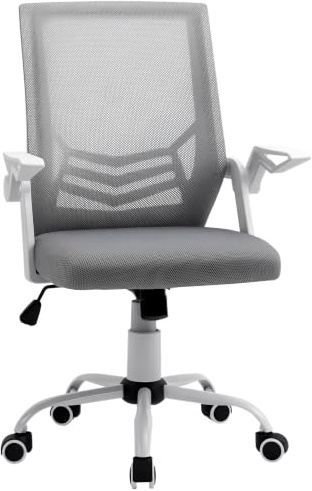 Vinsetto Office Chair w/Flip-up Armrest Mid Back Mesh Back Grey | Desk Chair, Lumbar Support, Adjustable Height, Swivel Wheels, for Home