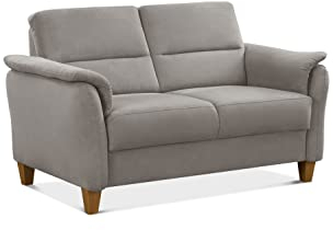 CAVADORE 2er-Sofa Palera mit Federkern / Kompakte Zweisitzer-Couch im Landhaus-Stil / passender Sessel und Hocker optional / 149 x 89 x 89 / Mikrofaser, Hellgrau