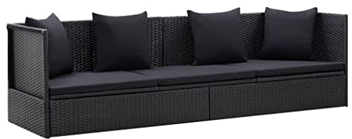 INLIFE Garten-Sofabett mit Kissen Poly Rattan Schwarz-6087