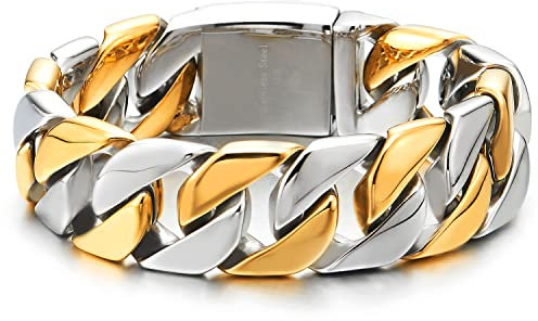 COOLSTEELANDBEYOND Grande Style Masculine - Couleur Argent Or - Acier Inoxydable Bracelet Homme Chaîne Gourmette