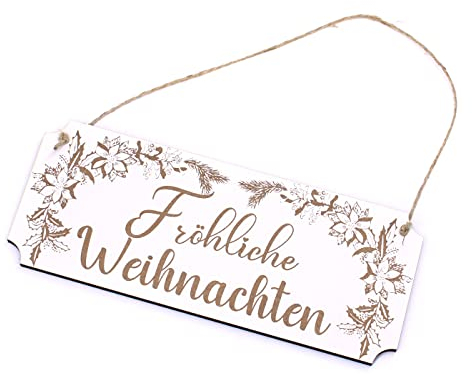 Schild Fröhliche Weihnachten - mit Weihnachtsstern Motiv - Dekoschild Türschild Türdeko Advent - 20 x 8 cm