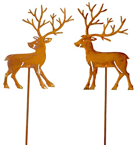 Storm's Gartenzaubereien Gartenstecker Hirsch - Elch Weihnachtsdeko 2er - Set in Rostoptik zum Stecken