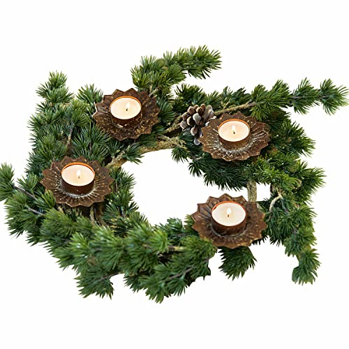 Loberon Steckwindlicht 4er Set Valeska, kunstreich gearbeitete Sterne, hochwertiges Antik-Finish, Adventskranz, Weihnachten, Weihnachtsdeko, Eisen, antikbraun