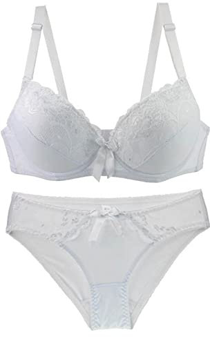 VSEISNOO UK Size Sexy Lace Padded Bra Panties set Ladies sets Lingerie Sets Womens Underwear White