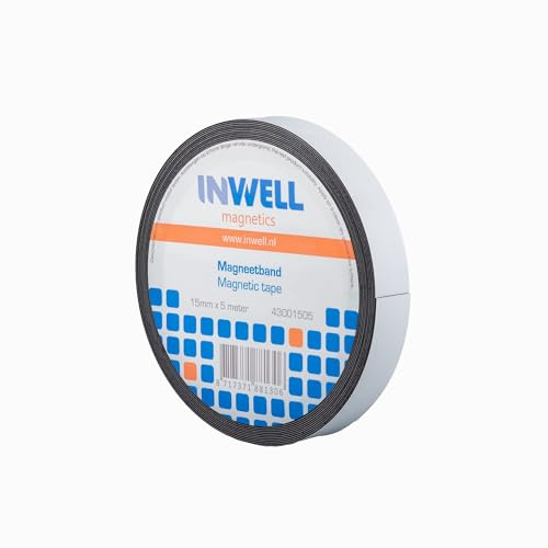 Inwell - Magnetband 15 mm in Farbe weiß auf Rol - 5 meter | NICHT Selbstklebend, Beschreibbare weiße Vinylschicht, Starker Magnetkraft