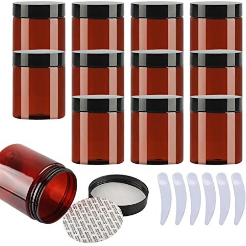 LusDoly 24 pièces 250ml Marron Pots en Plastique avec couvercle Noir Cosmétiques Vide en Voyage récipient Lotion Crème cosmétique onguents Pots