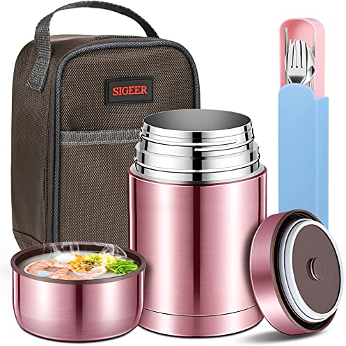 Thermobehälter für Essen, 800ml Edelstahl Warmhaltebehälter für Speisen Essensbehälter mit Löffel Gabel Essstäbchen Warmhaltebox Speisegefäß Babynahrung für Suppe Müsli Joghurt Babybrei Porridge