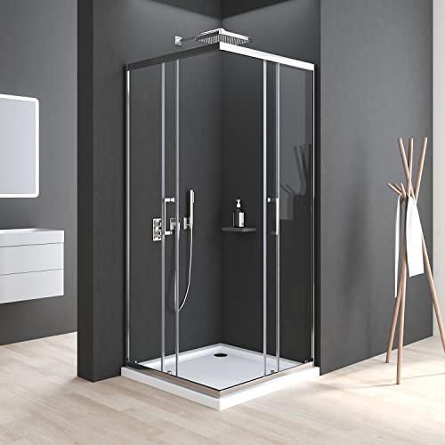 Duschkabine Schiebetür, Duschkabine 75x90cm Eckeinstieg Schiebetür Duschabtrennung 6mm ESG Glas Dusche Duschwand Höhe 185cm