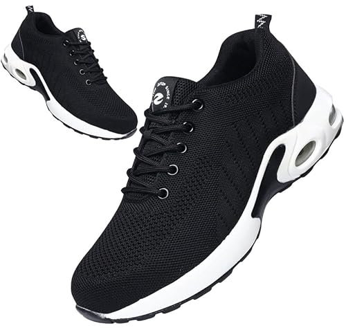 ziitop Chaussures de sécurité Homme Femme Basket de Securite Baskets Chantiers Embout Acier Respirant Chaussures de Travail Légère Anti-Perforation Noir et Blanc 41 EU