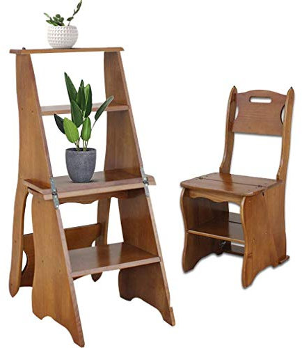 Leiterhocker, verdickender Holz-Klapptreppen-Stuhl, der Indoor-Kletter-Stehleitern, Regal, Wohnzimmer/Balkon verwandelt