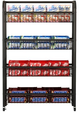 gemüseregal Supermarkt-Regale Einzelhandelsgeschäfte/Apotheke/Haus Rolling Basket Storage Cart, Schwarz Stahl Supermarkt Regale Display, Organisieren Snacks Getränke Obst und Küche Zubehör, einfach zu